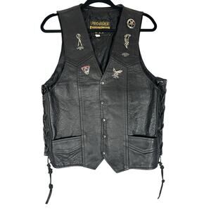 Vtg Genuine Leather Pro Rider Laced Motorcycle Vest Sz 40 Laconia NH 90s‎ Y2K